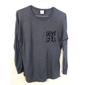 Victoria's Secret PINK Women's Long Sleeve T Shirt Leopard Print XS Gray Cotton